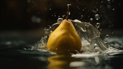 Wall Mural - a pear is splashing into the water