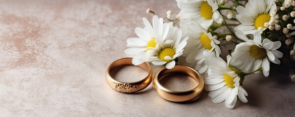 Beauty of gold ring and rose wedding celebration, jewelry with romantic flowers, luxurious table background, love and romance on beautiful anniversary and valentine's day