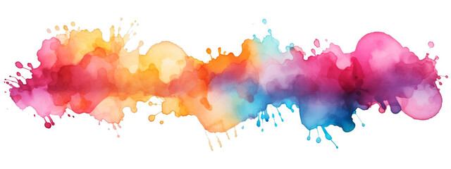 Poster - Abstract colorful rainbow color painting illustration - watercolor splashes, isolated on transparent background PNG (Generative Ai)