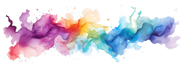 Poster - Abstract colorful rainbow color painting illustration - watercolor splashes, isolated on transparent background PNG (Generative Ai)