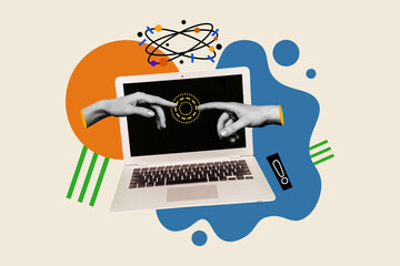 collage connection teamwork online remote distance job working display laptop innovation science eur