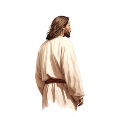 Illustration of the silhouette of Jesus Christ the Savior with white clothes standing on his back Generative AI