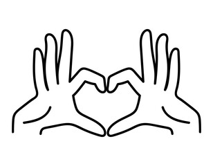 Hands in shape of love doodle hand drawn line art illustration.