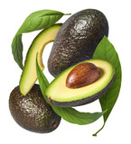 Fresh ripe avocado falling in the air isolated