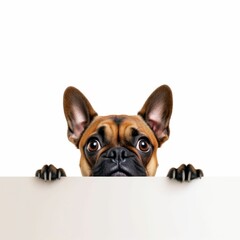 Poster - AI generated illustration of a Boxer dog perched atop a white background, gazing into the camera