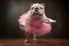 AI Generated Illustration Of A Funny French Bulldog Wearing A Ballet Skirt
