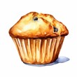 AI generated illustration of a freshly-baked blueberry muffin - watercolor style
