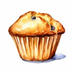 Canvas Print - AI generated illustration of a freshly-baked blueberry muffin - watercolor style