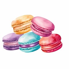 Poster - AI generated illustration of delicious macarons in various flavors on a white background