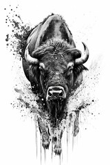 Sticker - AI generated illustration of vertical shot of a black and white sketch of a bull