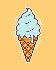 Ice cream cone cartoon style. Vector illustration isolated on a yellow background