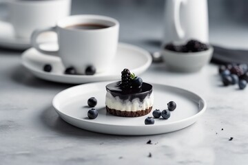 Sticker - a dessert sitting on top of a white plate next to cups