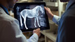 Veterinarians using ipad to look at x rays, in the style of artistic reportage, technological design  AI Generative