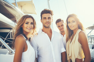 Group of mix race young people having a party on the luxury yacht