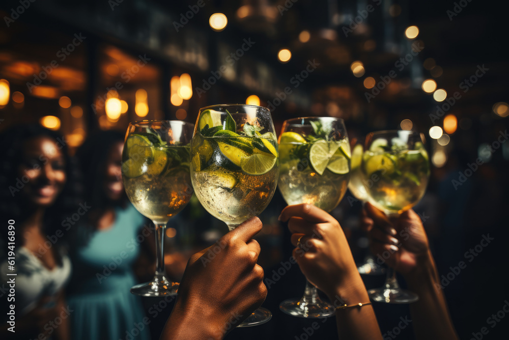 Cheers to Friendship: Multiple Ladies Pointing to Glasses of Alcohol ...