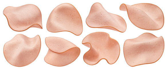 Wall Mural - sausage slices isolated on white background