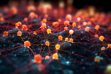 Poster - A graphic representation of data nodes forming a neural network, showcasing how data management and integration contribute to intelligent data processing and analysis. Generative AI technology.
