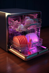 Aufkleber - A compact and efficient dishwasher with multiple wash cycles and adjustable racks, designed to fit seamlessly into any kitchen layout. Generative AI technology.