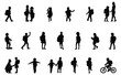 © Tamim 99Graphics - school boys and girls silhouette, kids going to school silhouette design