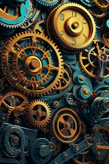 Aufkleber - An interlocking pattern of gears and clockwork elements, symbolizing the passage of time and precision. Generative AI technology.