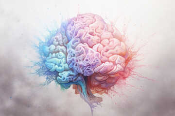 Leinwandbilder - A pastel watercolor brain with gentle brushstrokes and soft blending, creating a serene and ethereal atmosphere Generative AI technology.