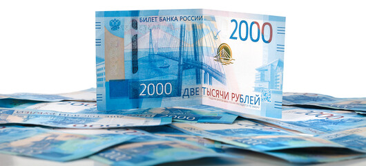 Wall Mural - 2000 Russian rubles money. Different denomination of bills. Finance concept. Money background and texture.