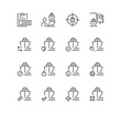 © PaleStudio - Set of ship management related icons, renting price, commercial fleet, ship route, container stacking and linear variety vectors.