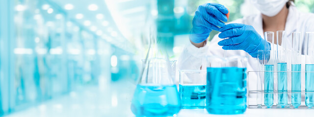 scientific equipment and chemistry laboratory banner background, medicals health care science chemic
