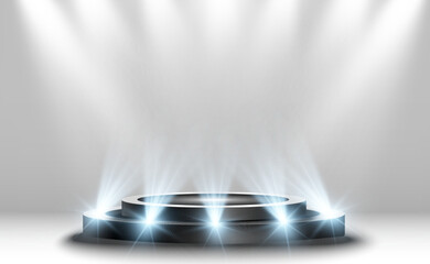 Wall Mural - podium, pedestal or platform, illuminated by spotlights in the background. vector illustration. brig