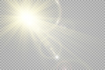 Special lens flash, light effect. The flash flashes rays and searchlight. illust.White glowing light. Beautiful star Light from the rays. The sun is backlit. Bright beautiful star. Sunlight.	
