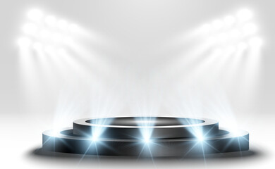 Wall Mural - podium, pedestal or platform, illuminated by spotlights in the background. vector illustration. brig