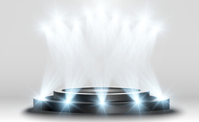 Wall Mural - podium, pedestal or platform, illuminated by spotlights in the background. vector illustration. brig