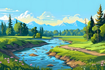 Wall Mural - landscape river vector Made with Generative AI