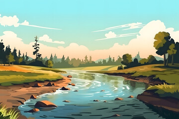 Wall Mural - landscape river vector Made with Generative AI