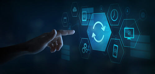 update button, update concept on touchscreen, software or operating system upgrade icon