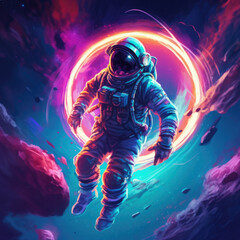 Wall Mural - Soaring astronaut on a colored background. Digital art. Generative AI.