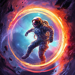 Wall Mural - Soaring astronaut on a colored background. Digital art. Generative AI.