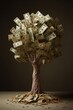 Photo of a money tree overflowing with cash .generative ai
