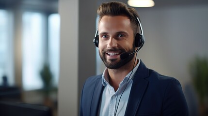 portrait of a man with headphones, representative, operator