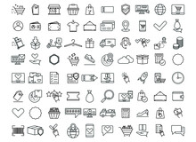 Shopping E-Commerce And Retail Line Icons Collection Set. Shopping, Gifts, Store, Shop, Delivery, Etc. Vector Illustration