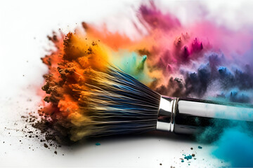 Make-up brush with splashes of colored paints, Generative AI 1