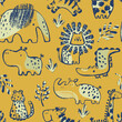 Summer animals tropical seamless pattern. Hand drawn african . Beach vacation background