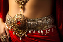 Women Indian Bronze Belt On The Girl Waist Generative Ai