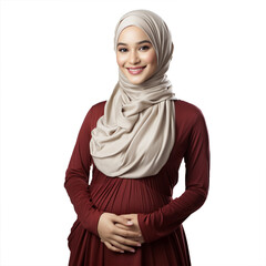 Beautiful Muslim girl wearing a hijab, dressed in a Traditional religious pregnant mother in Transparent background 