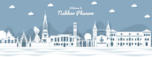 Panorama View Of Nakhon Phanom And City Skyline With World Famous Landmarks In Paper Cut Style Vector Illustration