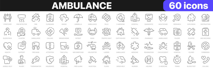 Poster - Ambulance line icons collection. Hospital, medicine, reanimation, medical icons. UI icon set. Thin outline icons pack. Vector illustration EPS10