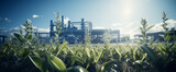 Fototapeta Natura - Industrial landscape with a large plant on the background of blue sky