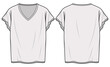© Jasmin - Loose Fit V-Neck Short Sleeve Top Blouse Front and Back View. Fashion Flat Sketch Vector Illustration, CAD, Technical Drawing, Flat Drawing, Template, Mockup.
