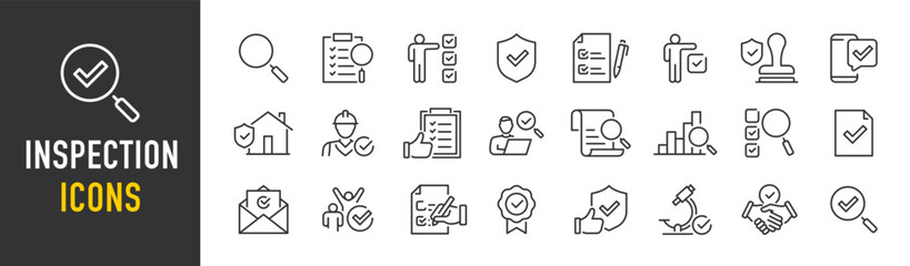 inspection web icons in line style. examination, testing, quality control, check, inspect, collectio