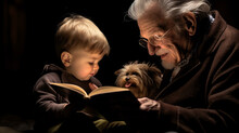 Portrait Of A Person In A Room, Eldery Man Read A Fairytale To Child, Generative Ai